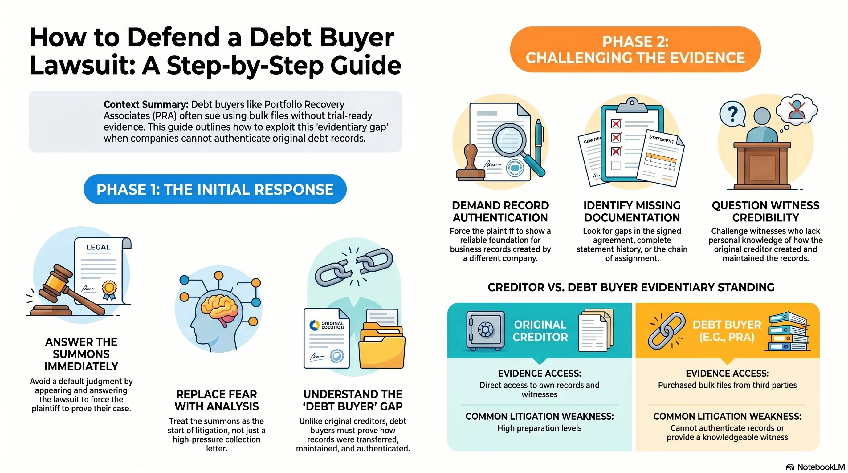Portfolio Recovery Associates debt-buyer case overview infographic.